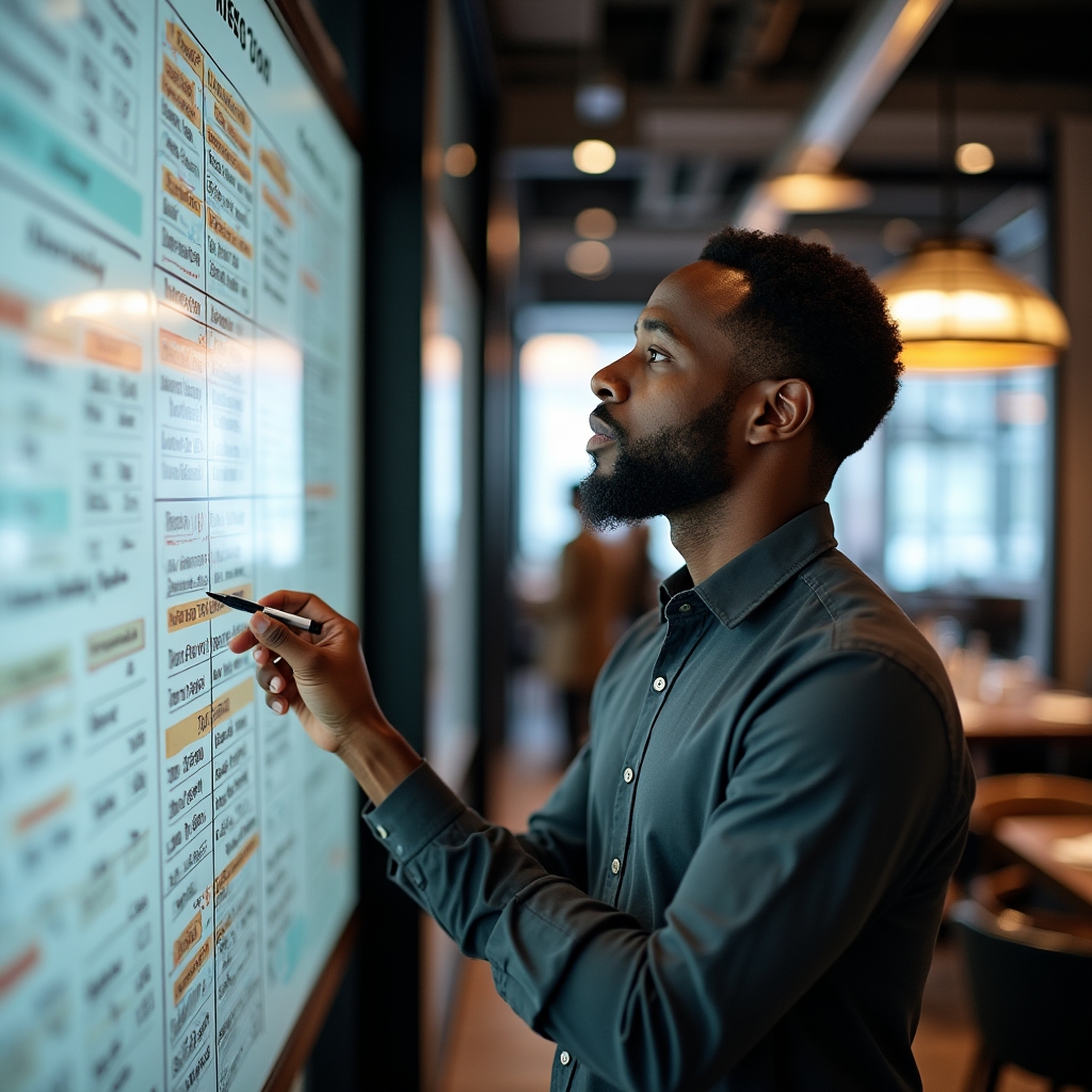 Restaurant shift schedule planning board with team assignments